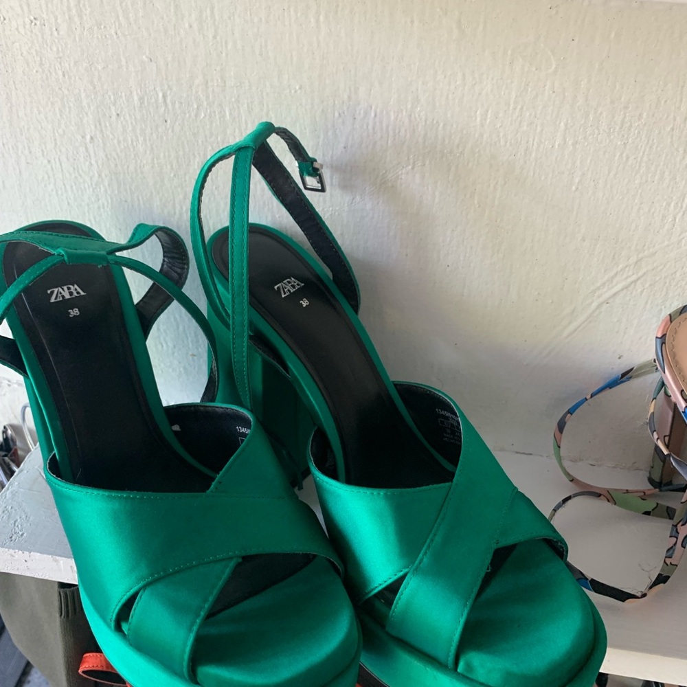 Zara Women's Emerald Satin Heels